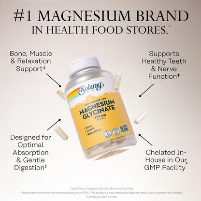 SOLARAY Magnesium Glycinate Capsules, Chelated Magnesium Bisglycinate w/BioPerine, Higher Absorption Magnesium Supplement - Bones, Muscles, OmniHealth US