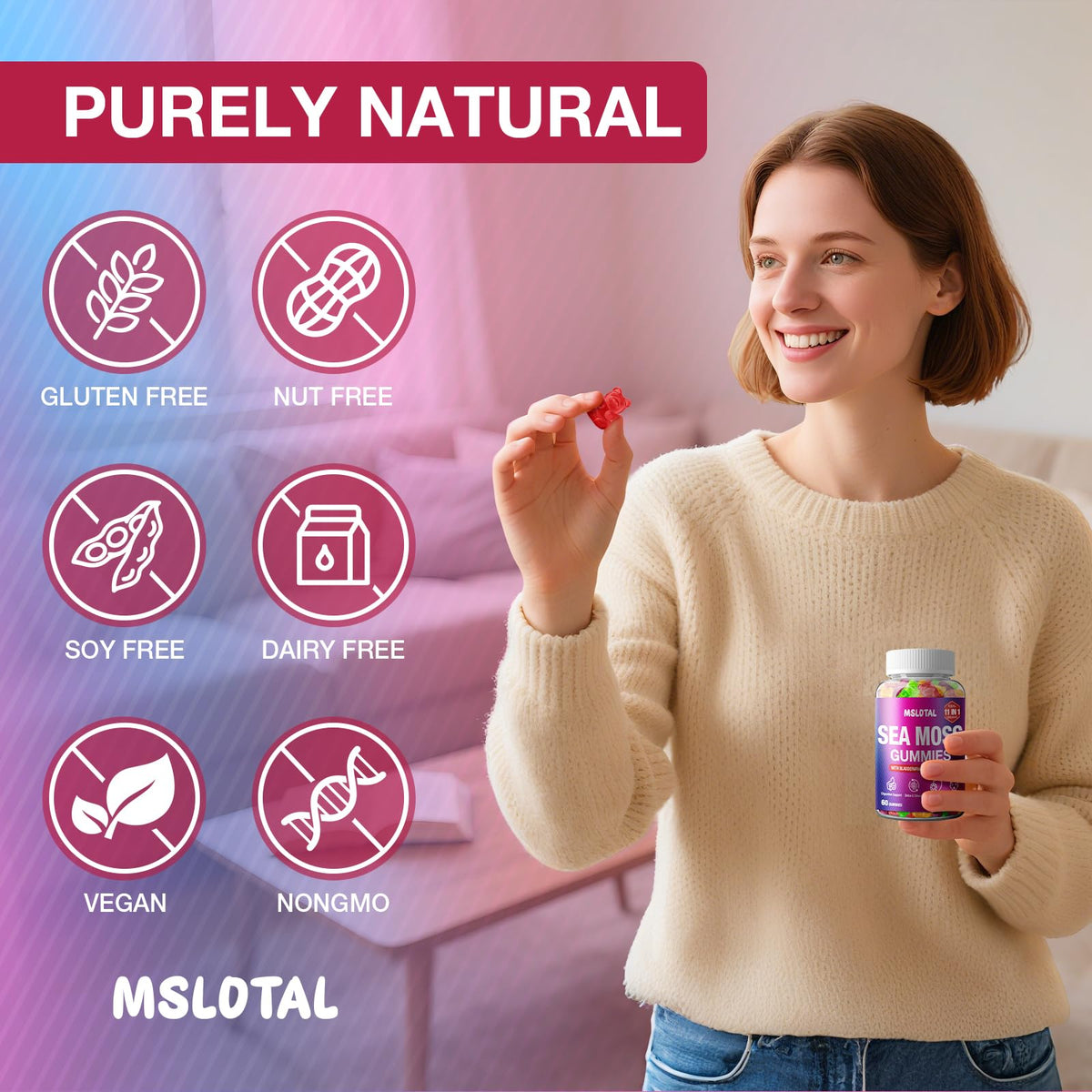 MSLOTAL Irish Sea Moss Gummies with Black Seed Oil, Ashwagandha Bladderwrack and Burdock Root, Organic Sea Moss Gummies for Women and Men with Shilajit, Immune Support, Vegan, 120 Gummies Totalss MSLOTALBuy Supplements Australia