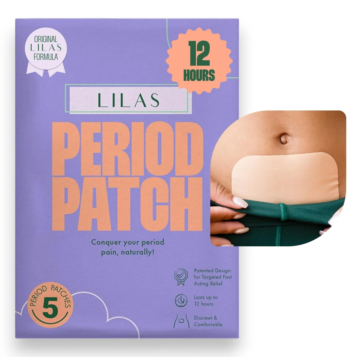 LILAS Period Cramps Pain Relief Patch, 5 Pack | Instant Relief for Menstrual Cramp, PMS, Endometriosis & PCOS | 12-Hour Comfort | Natural & Vegan Topical Patches | Trusted Formula & Upgraded Design LILASBuy Supplements Australia