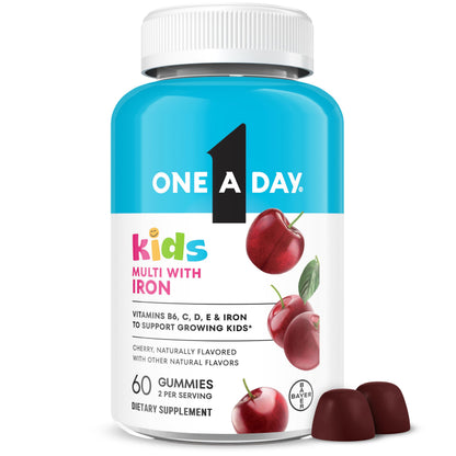 One A Day Kids Multivitamin with Iron Gummy, Vitamin D, Vitamin C, E, Zinc for Immune Support, Gummy Vitamins, Kids Multivitamin Gummies with Iron - OmniHealth US