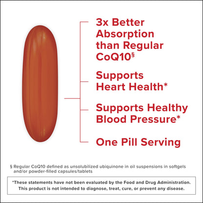 Qunol Ultra CoQ10 100mg Softgels- 3x Better Absorption, Antioxidant for Heart Health & Energy Production, Coenzyme Q10 Vitamins - OmniHealth US