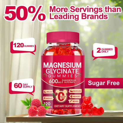 Magnesium Glycinate Gummies 600mg, Sugar Free Magnesium Gummies for Adults, Chewable Potassium Supplements for Body Support - OmniHealth US