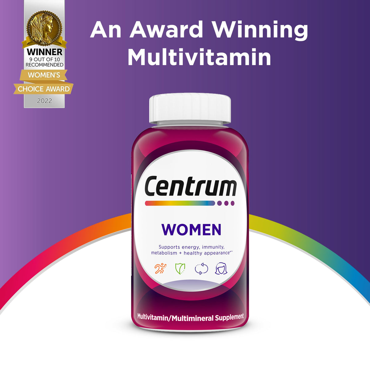 Centrum Multivitamin for Women, Multimineral Supplement with Iron, Vitamin D3, B Vitamins and Antioxidant Vitamins C and E, Gluten Free - OmniHealth US