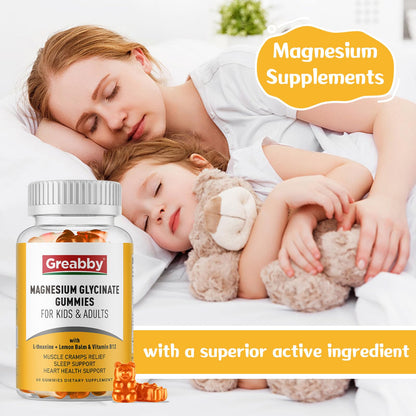 Magnesium Glycinate Gummies for Kids & Adults - Magnesium Glycinate 300mg Chewable Supplement - Promotes Sleep, Muscle, Relaxation (60Count) - OmniHealth US