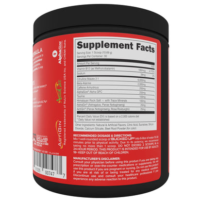 Bucked Up Pre Workout - Best Tasting - 6 Grams Citrulline, 2 Grams Beta Alanine Non Proprietary Blend, Powder (Strawberry Kiwi) - OmniHealth US