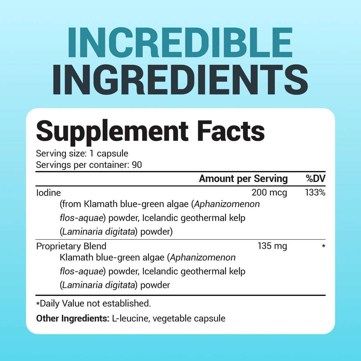 Dr. Berg Sea Kelp Enhanced Iodine - 200 mcg of Premium Iodine - Seaweed Blend Includes Klamath Blue-Green Algae & Sea Kelp - 90 Capsules - OmniHealth US