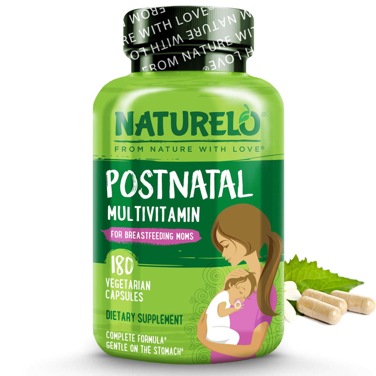 NATURELO Postnatal Multivitamin - Supplement for Breastfeeding Women - Plant-Based Vitamin D, Folate, Gentle Iron - for Nursing Mother, Baby - OmniHealth US