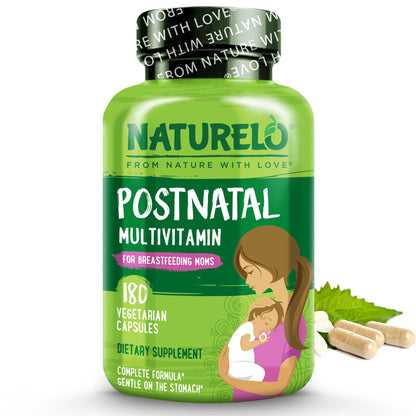 NATURELO Postnatal Multivitamin - Supplement for Breastfeeding Women - Plant-Based Vitamin D, Folate, Gentle Iron - for Nursing Mother, Baby - OmniHealth US