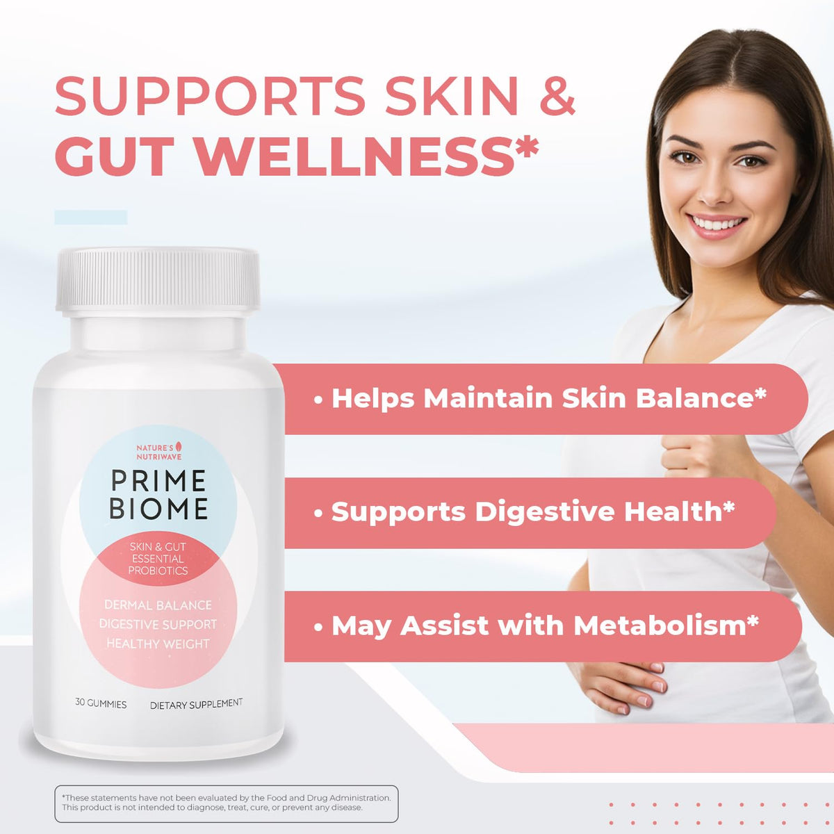 Nature’s NutriWave PrimeBiome Probiotic Gummies – Plant-Based Blend with Inulin, Lion’s Mane, Ginger & More– Non-GMO, No Stimulants, OmniHealth US