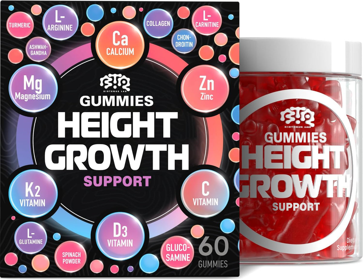 BIOTEQUELAB Height Growth Increase Gummies Vitamins, Grow Tall Supplement, Calcium, Magnesium, Zinc, Ashwagandha, OmniHealth US