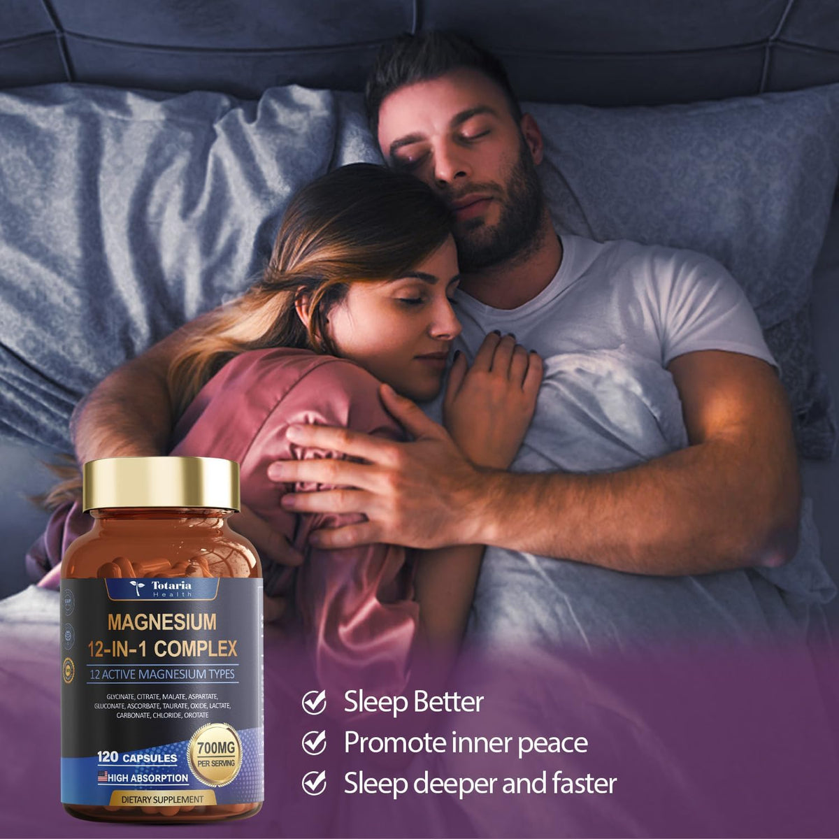 Totaria Magnesium Complex 700mg 12 in 1 Magnesium Supplement with Glycinate Citrate Malate Oxide Taurate Aspartate Orotate Magnesium Relaxation - OmniHealth US