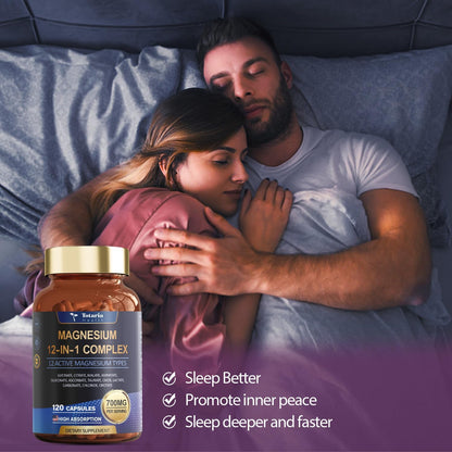 Totaria Magnesium Complex 700mg 12 in 1 Magnesium Supplement with Glycinate Citrate Malate Oxide Taurate Aspartate Orotate Magnesium Relaxation - OmniHealth US