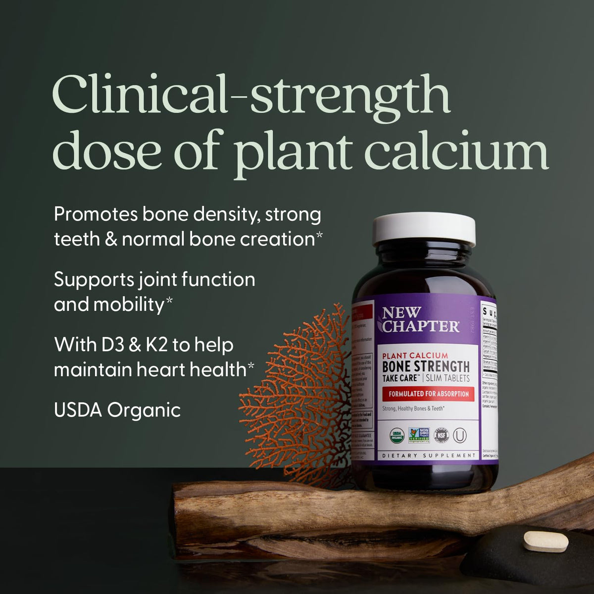 New Chapter Calcium Supplement - Bone Strength Plant-Based USDA Organic Calcium with Magnesium, Vitamin D3+K2, for Bone Health & Joint Mobility, Heart Support - OmniHealth US