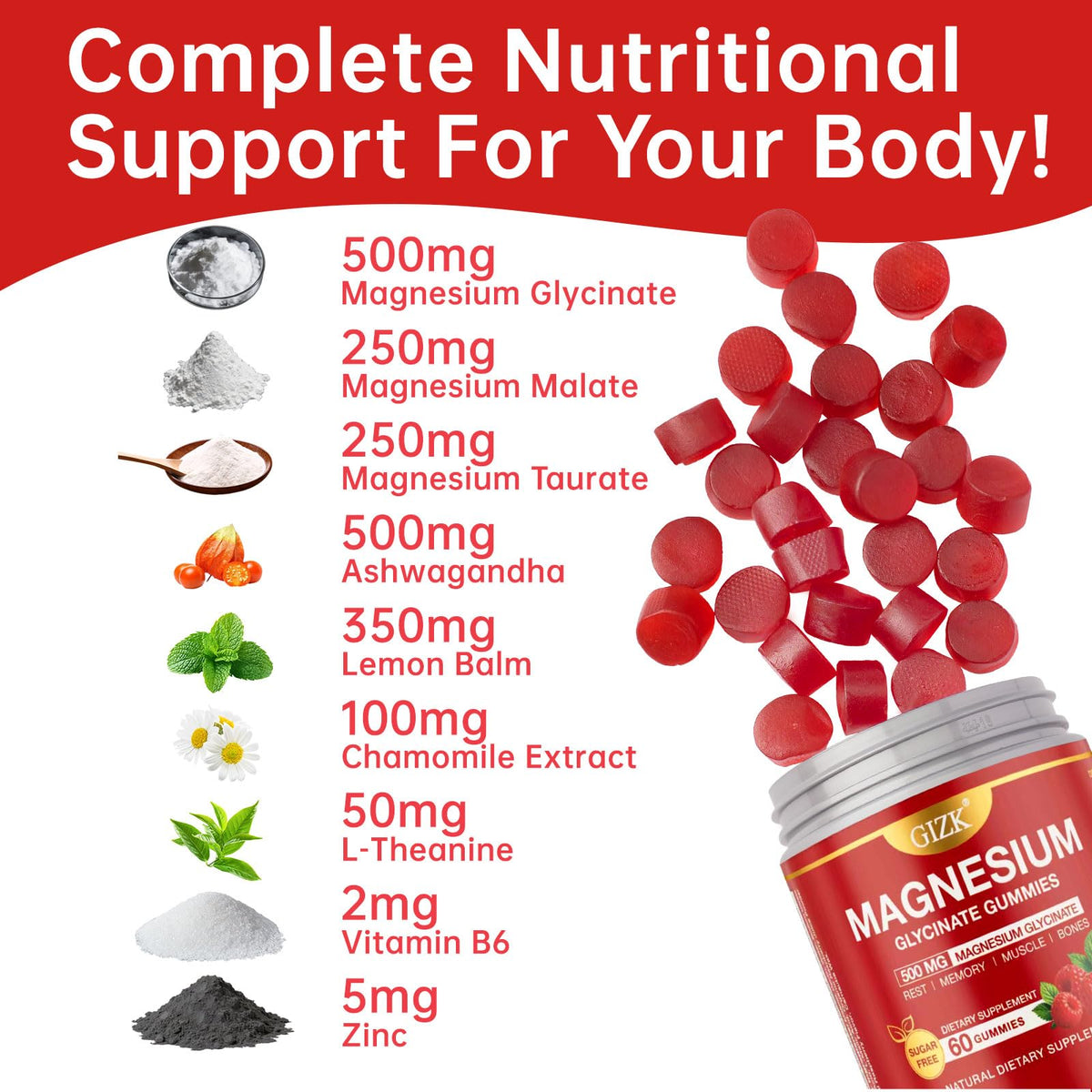 Magnesium Glycinate Gummies 500mg – Sugar Free Magnesium Gummies for Sleep, Stress, Muscle & Nerve Support – for Adults & Kids 4+, Vegan, No Melatonin - OmniHealth US