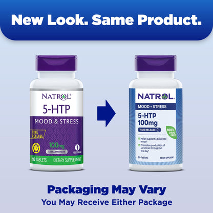 Natrol 5-HTP 100mg, Dietary Supplement Helps Support a Balanced Mood, Mood and Stress Support Supplement, 90 Time Release Tablets, 45-90 Day Supply - OmniHealth US