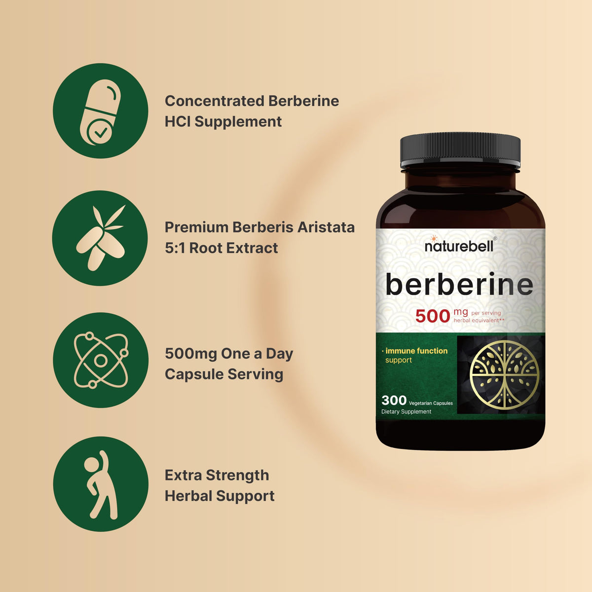 Berberine Supplement 500mg | 300 Veggie Capsules, 97% Pure Berberine HCL – 5:1 Root NatureBellBuy Supplements Australia