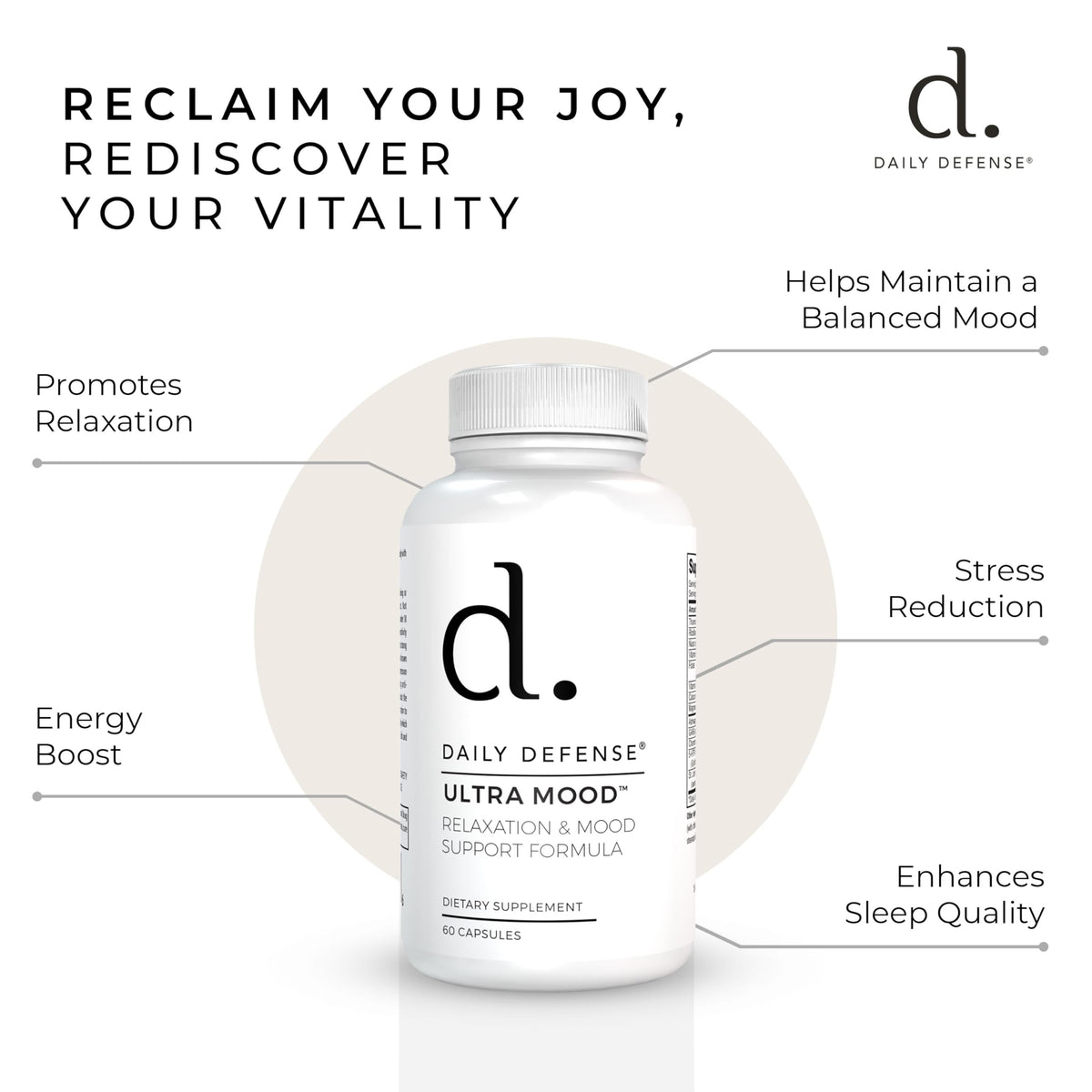 Daily Defense Mood Support Supplement - Ultra Mood 60 Count Mood Enhancer with Calcium Carbonate, Folic Acid, GABA, 5-HTP, Ashwagandha Root Extract & More - Non GMO Mood & Relaxation Supplement Daily DefenseBuy Supplements Australia