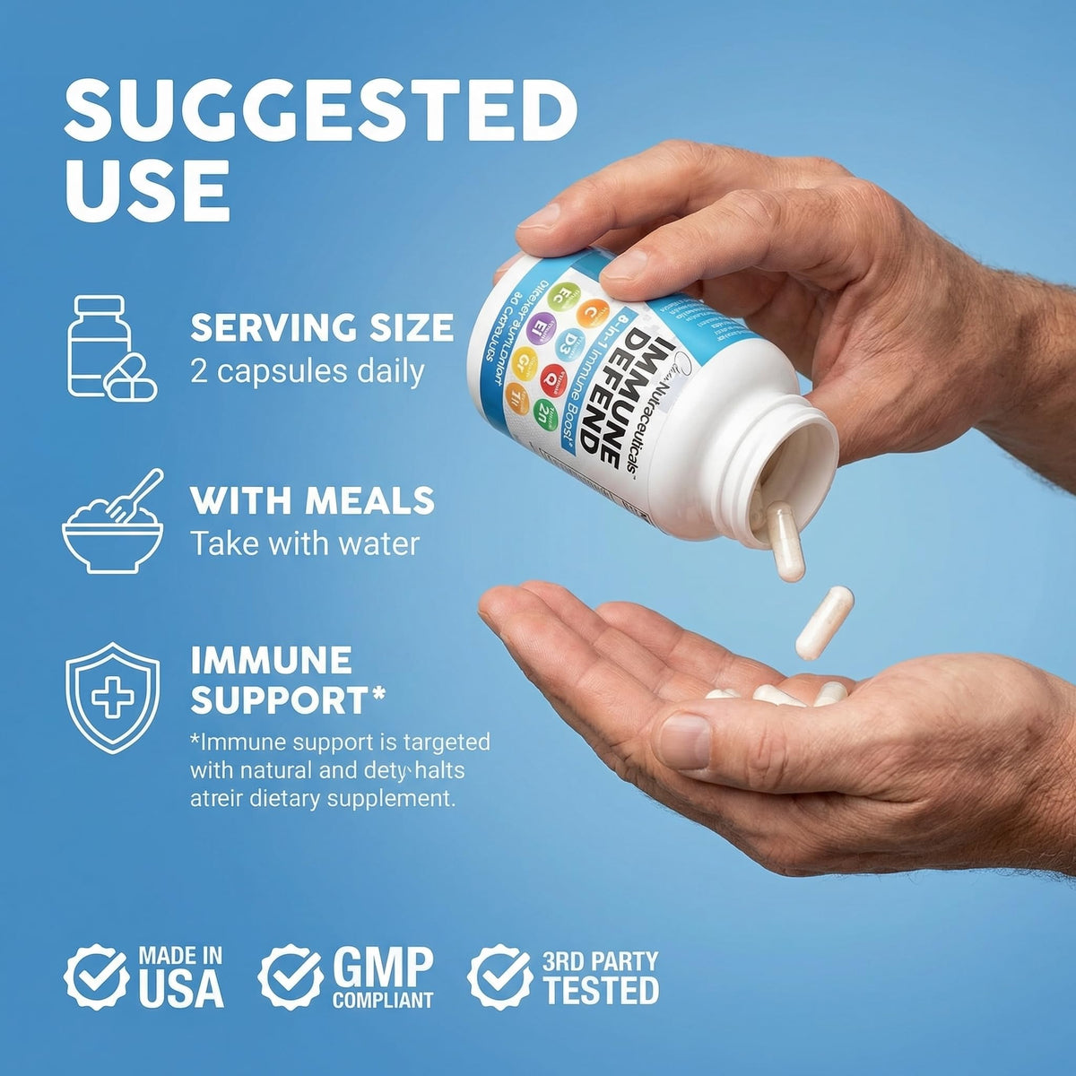 Clean Nutraceuticals Immune Defense Support Supplement 8 in 1 with Zinc 50mg Quercetin, VIT C 1000mg, Vitamin D3 5000 IU, Elderberry, Ginger - OmniHealth US