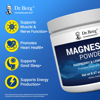 Dr. Berg Magnesium Glycinate Powder for Sleep, Relaxation, & Stress Relief - Now Includes Vitamin D3 & Zinc - Delicious Raspberry & Lemon Flavor (50 Servings) Magnesium Powder - Magnesium Drink Powder - OmniHealth US