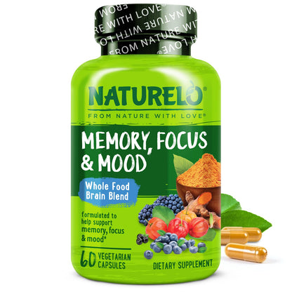 NATURELO Whole Food Brain Supplement - Brain Health Supplements for Memory & Focus Support - Enhance Brain Health Blend Supplement for Adults - OmniHealth US