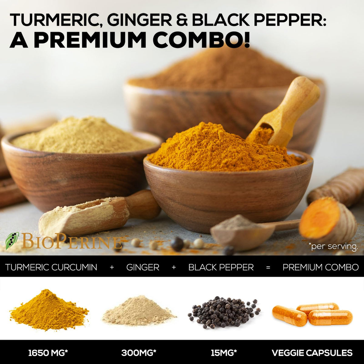 Turmeric Curcumin with BioPerine & Ginger 95% Standardized Curcuminoids 1950mg Nature's NutritionBuy Supplements Australia