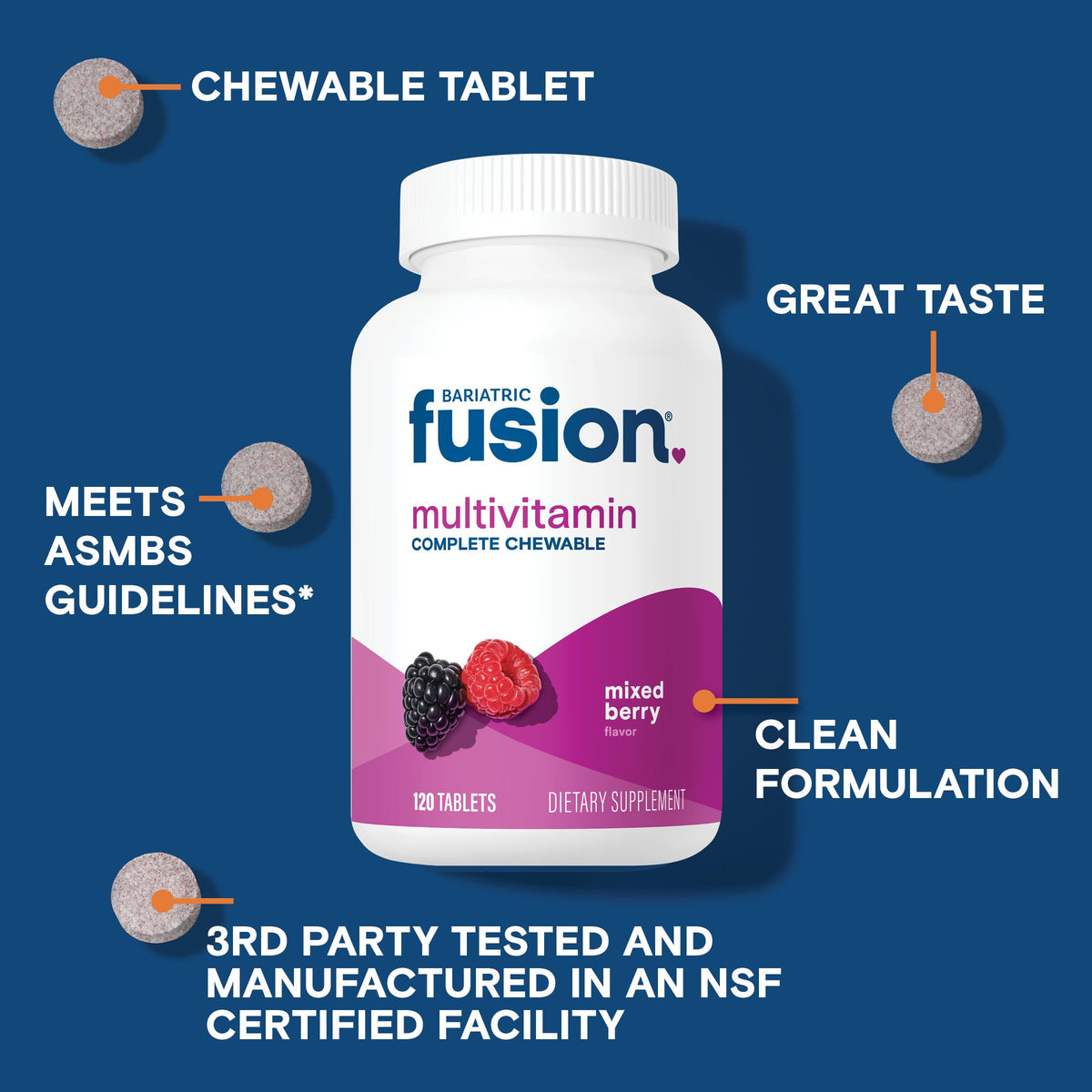 Bariatric Fusion Bariatric Multivitamin with Iron Complete Chewable | Mixed Berry | Post Bariatric Vitamins for Gastric Bypass - OmniHealth US