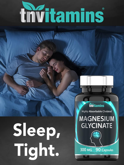 tnvitamins Magnesium Glycinate 300mg, 90 Capsules | High Absorption Chelated Magnesium for Sleep, Calm & Muscle Support - OmniHealth US