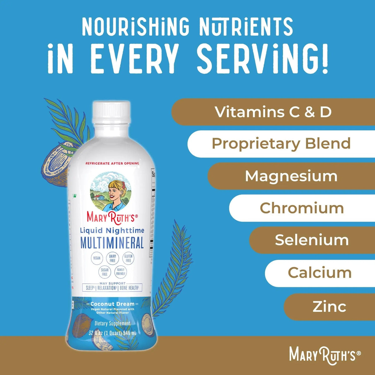 MaryRuth's Multivitamin Gummies for Women (Strawberry) & Liquid Nighttime Multimineral (Coconut, 32oz) | Clean Label Project Verified MARYRUTH'SBuy Supplements Australia
