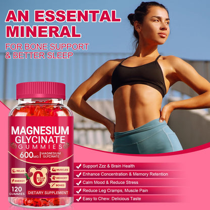 Magnesium Glycinate Gummies 600mg, Sugar Free Magnesium Gummies for Adults, Chewable Potassium Supplements for Body Support - OmniHealth US