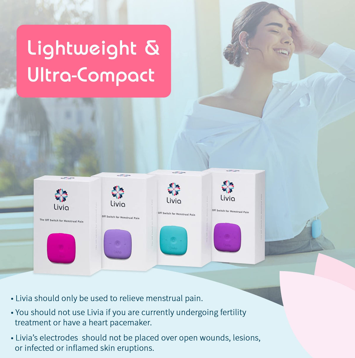 Livia Menstrual Pain Relief Device, Blue-Green - The Off Switch for Period Pain - Portable Unit LiviaBuy Supplements Australia