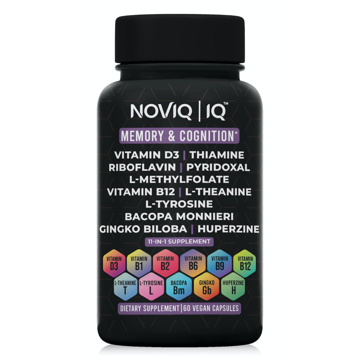 11-in-1 Supplement: Supports Memory & Cognition - 100mg Ginkgo 150mg Bacopa 300mcg Huperzine 200mg L-Theanine 150mg L-Tyrosine & Bioactive B-Complex - OmniHealth US