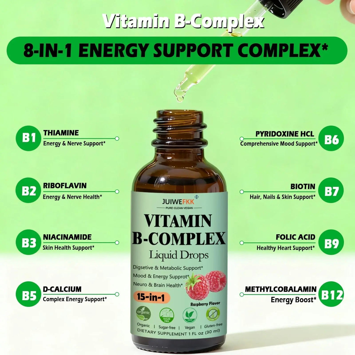 Vitamin B Complex Liquid Drops for Women Men & Kids, 15-in-1 VIT B Complex with Vitamin C B12 B6 B1 Niacin Folate Magnesium JUIWEFKKBuy Supplements Australia