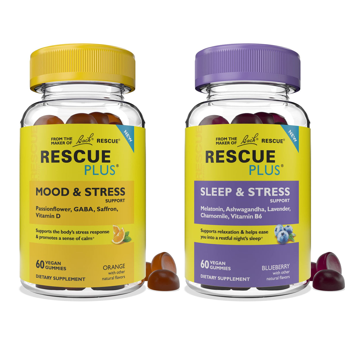 RESCUE Bach Plus Sleep & Stress Support Gummies, Nighttime Dietary Supplement 