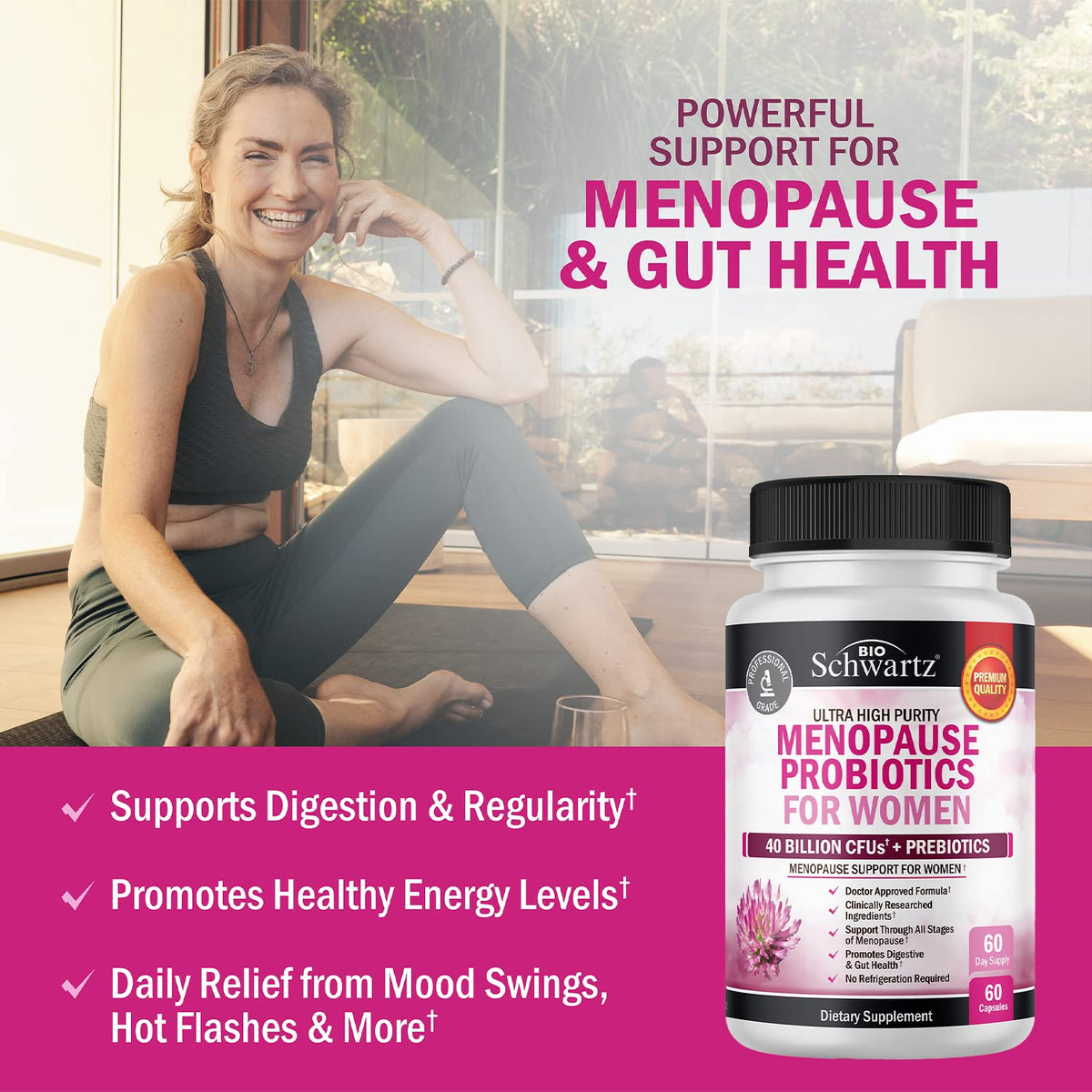 Menopause Support Probiotics for Women - Unique Menopause Relief for Hot Flashes BioSchwartzBuy Supplements Australia