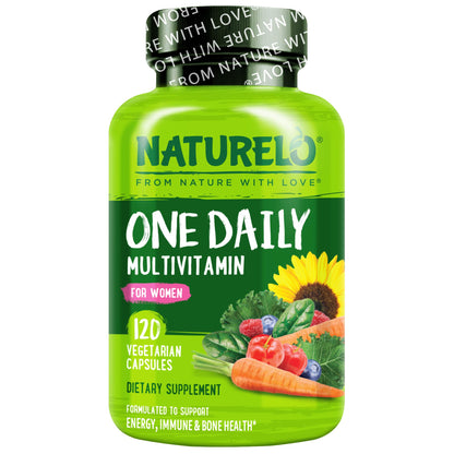 NATURELO One Daily Multivitamin for Women w/Vitamin B12, 120 Ct, Energy Support, Whole Food Daily Women Multivitamin Supplement, Nourish Hair/Skin/Nail, Non-GMO - OmniHealth US