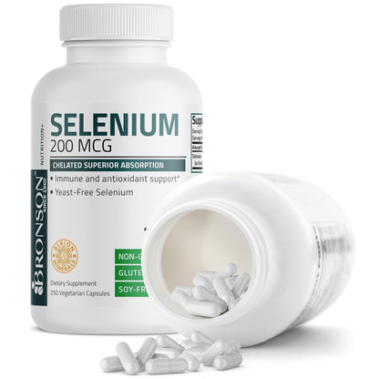 Bronson Selenium 200 mcg – Yeast Free Chelated Amino Acid Complex - Essential Trace Mineral with Superior Absorption - OmniHealth US