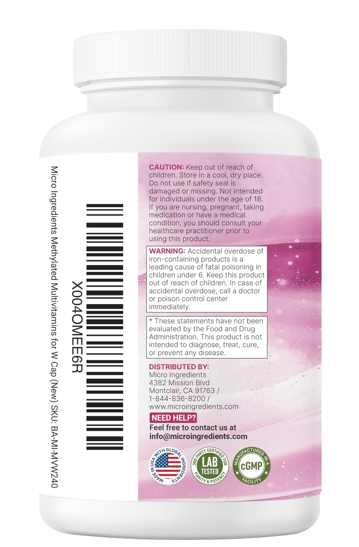 Micro Ingredients Pure Methylated Multivitamin for Women, 240 Capsules | 32-in-1 Formula with Vitamin B, C, D + Iron, Methylfolate & More - OmniHealth US