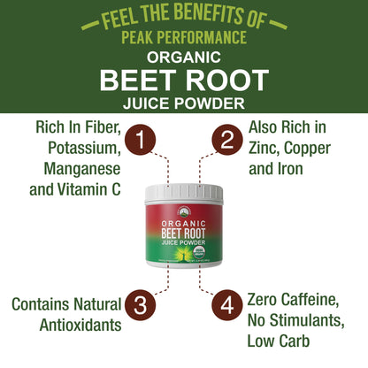 Organic Beet Root Powder - Ultra High Purity Super Food Beets Juice Powder. 100% Pure Nitric Oxide Boosting Beetroot Supplement. Keto, Paleo, Vegan Reds Superfood Rich in Polyphenols - OmniHealth US