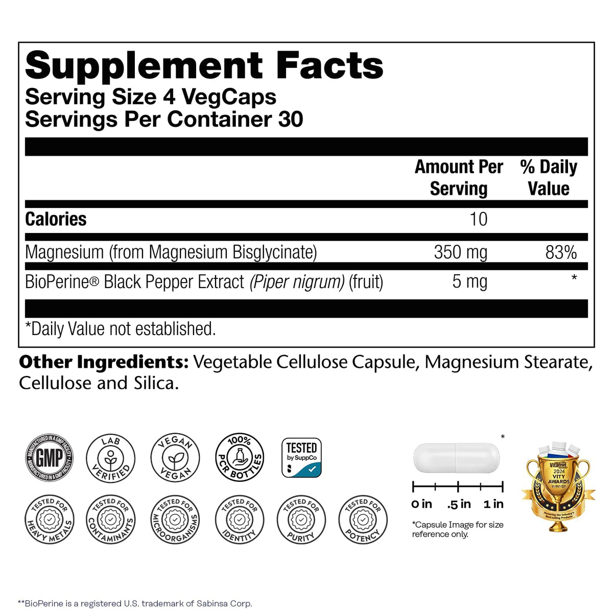 SOLARAY Magnesium Glycinate Capsules, Chelated Magnesium Bisglycinate w/BioPerine, Higher Absorption Magnesium Supplement - Bones, Muscles, OmniHealth US