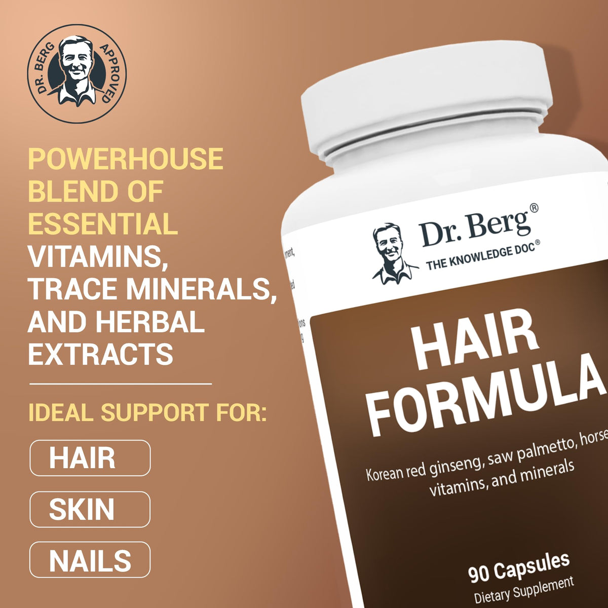 Dr. Berg All-in-One Vitamins for Hair, Skin, & Nails - Advanced Formula with Biotin, Saw Palmetto, DHT Blocker, & Trace Minerals - 90 Veg Capsules - OmniHealth US