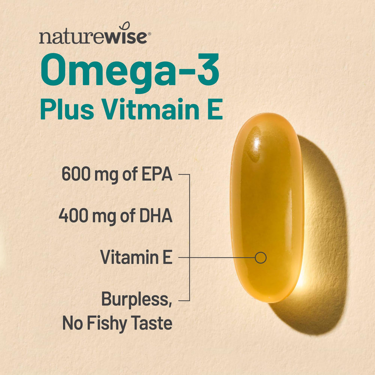 NatureWise Extra-Strength Omega 3 Fish Oil Supplement - 1000mg per Serving - 600 EPA & 400 DHA and Vitamin E - Support for Heart & Brain Health - OmniHealth US