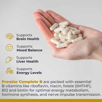Premier Research Labs Complete B - Vitamin B Complex Supplement for Optimal Health | Vitamin B Supplement with Biotin | 9 Active B Vitamins | for Liver - OmniHealth US