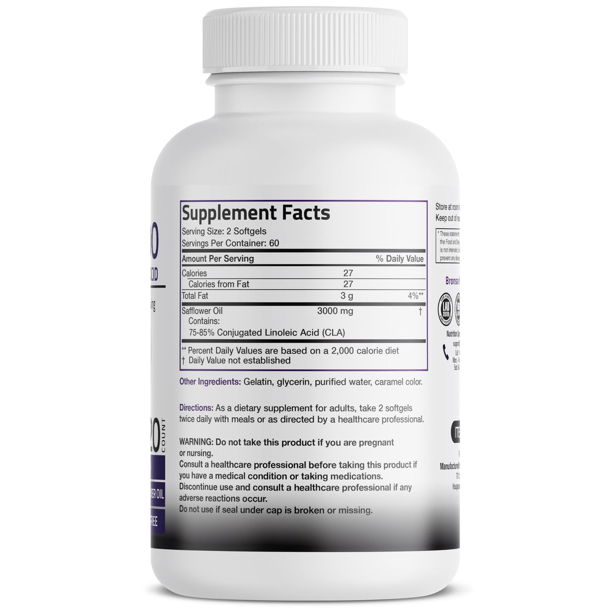 Bronson CLA 3000 Extra High Potency Supports Healthy Weight Management Lean Muscle Mass Non-Stimulating - OmniHealth US