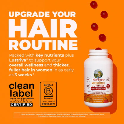 MaryRuth's Multivitamin + Hair Growth Gummies | with Lustriva® | Biotin 10000mcg | B Vitamins | Formulated for Thicker Hair, Wrinkles, Fine Line - OmniHealth US