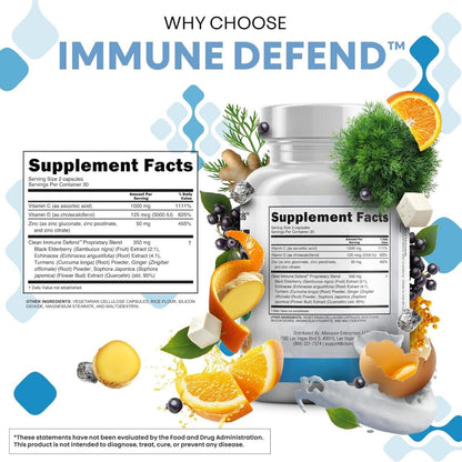 Clean Nutraceuticals Immune Defense Support Supplement 8 in 1 with Zinc 50mg Quercetin, VIT C 1000mg, Vitamin D3 5000 IU, Elderberry, Ginger - OmniHealth US