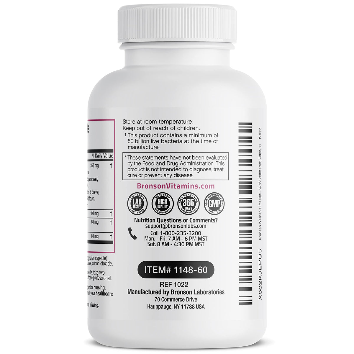 Bronson Women's Probiotic 50 Billion CFU + Prebiotic with Cranberry & D-Mannose – Vaginal Health, Healthy Digestion, Immune Function and Urinary Tract Support, Non-GMO, 60 Vegetarian Capsules - OmniHealth US