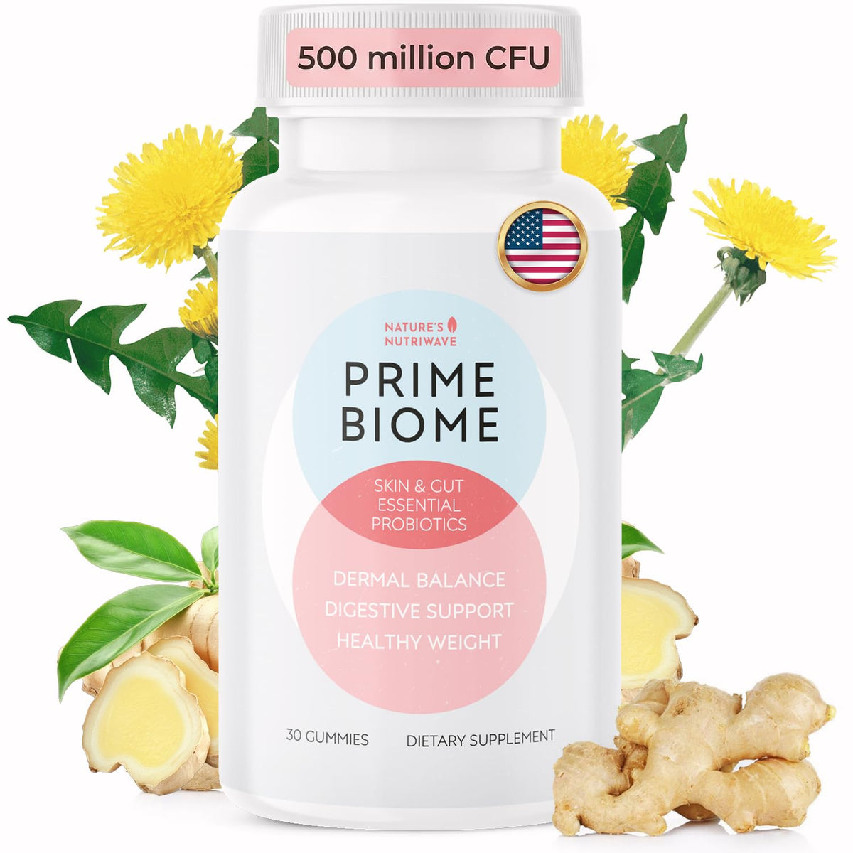 Nature’s NutriWave PrimeBiome Probiotic Gummies – Plant-Based Blend with Inulin, Lion’s Mane, Ginger & More– Non-GMO, No Stimulants, GMP Certified - OmniHealth US