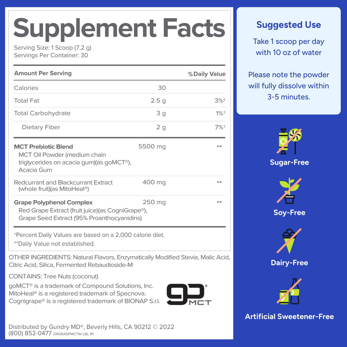 Gundry MD MCT Wellness Powder to Support Energy, Ketone Production and Brain Health, Keto Friendly, Sugar Free (30 Servings) (Raspberry Medley) - OmniHealth US