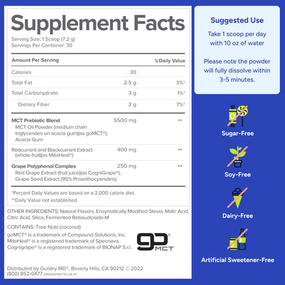Gundry MD MCT Wellness Powder to Support Energy, Ketone Production and Brain Health, Keto Friendly, Sugar Free (30 Servings) (Raspberry Medley) - OmniHealth US