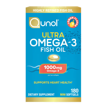 Qunol Fish Oil Omega 3 Mini Softgels, 1000mg Omega 3 EPA + DHA, Ultra Pure Supplements, Heart Health Support, Lemon Flavor - OmniHealth US